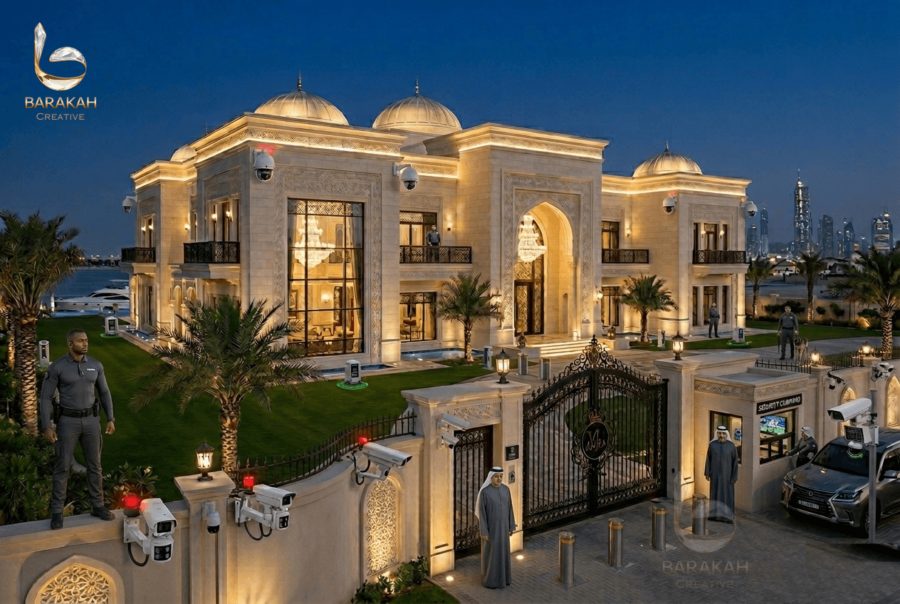 Luxury villa used in Dubai oud theft gang scam with fake security guards at entrance