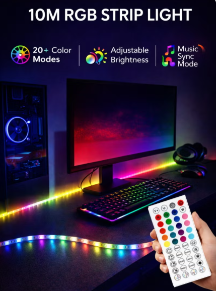 10M RGB LED Strip Light with Remote Control,