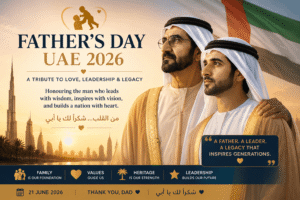 Sheikh Hamdan bin Mohammed and his father in a Father's Day UAE 2026 tribute celebrating family values, leadership, legacy and gratitude.