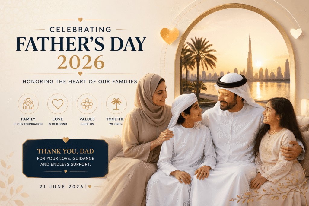 UAE family celebrating Father's Day 2026 together, highlighting family values, gratitude, love, and parent-child relationships in the Emirates.