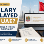 Salary Delayed in UAE guide showing MOHRE salary complaint process, UAE salary rules 2026, Wage Protection System (WPS), and employee rights in the UAE