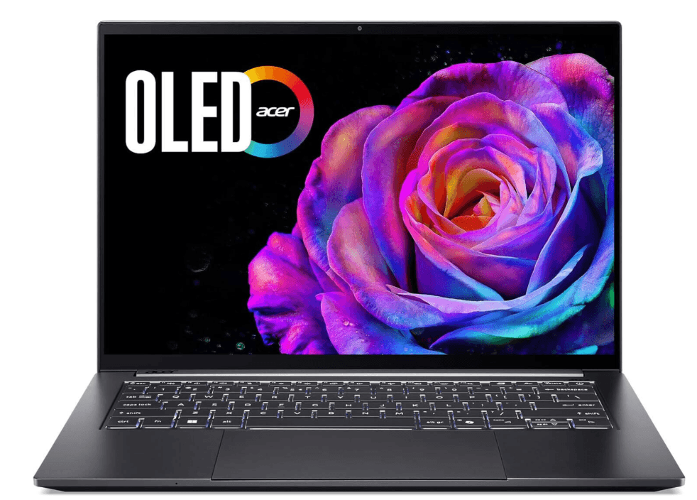 Acer Swift X – Best laptop for graphic designers in 2026 with an OLED display, NVIDIA GeForce RTX graphics, and powerful performance for Photoshop, Illustrator, Adobe Creative Cloud, and video editing.