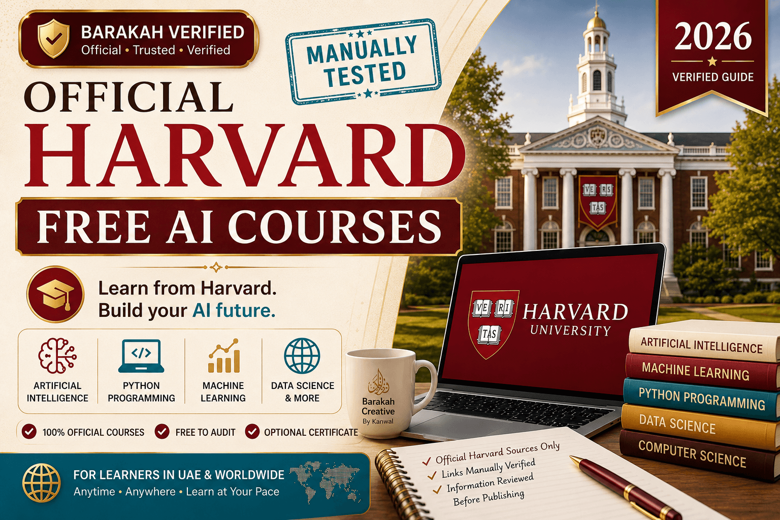 Official Harvard Free AI Courses 2026 featuring verified AI, Python, Machine Learning, Data Science, and Computer Science courses from Harvard University.