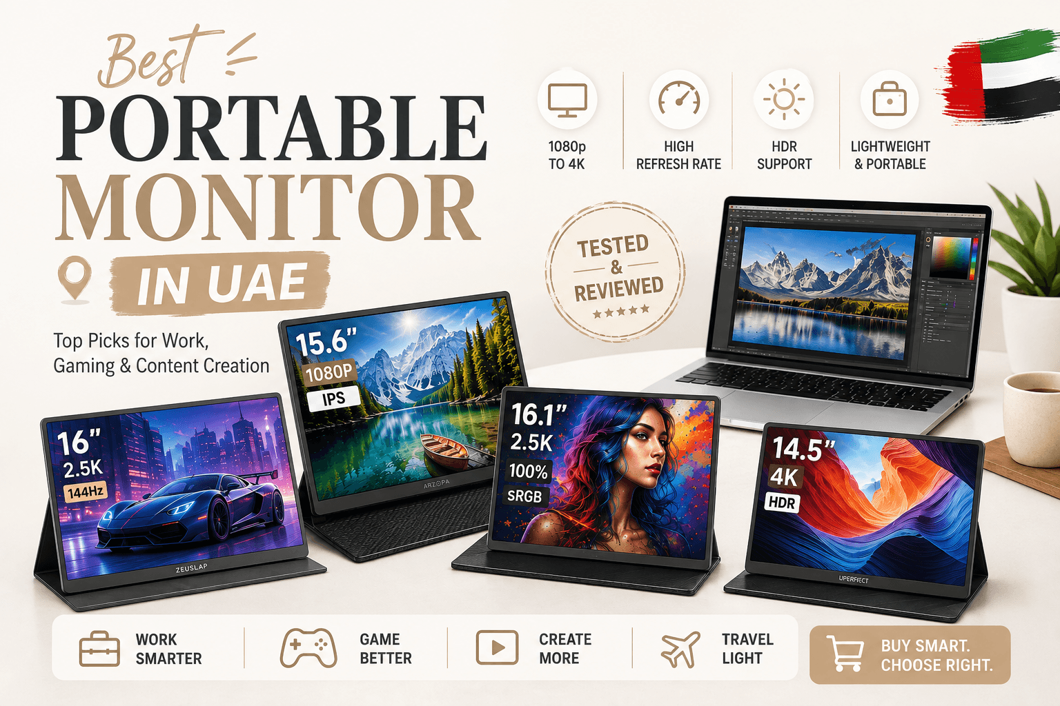 Best portable monitor in UAE featuring 1080p, 2.5K and 4K displays for work, gaming and content creation