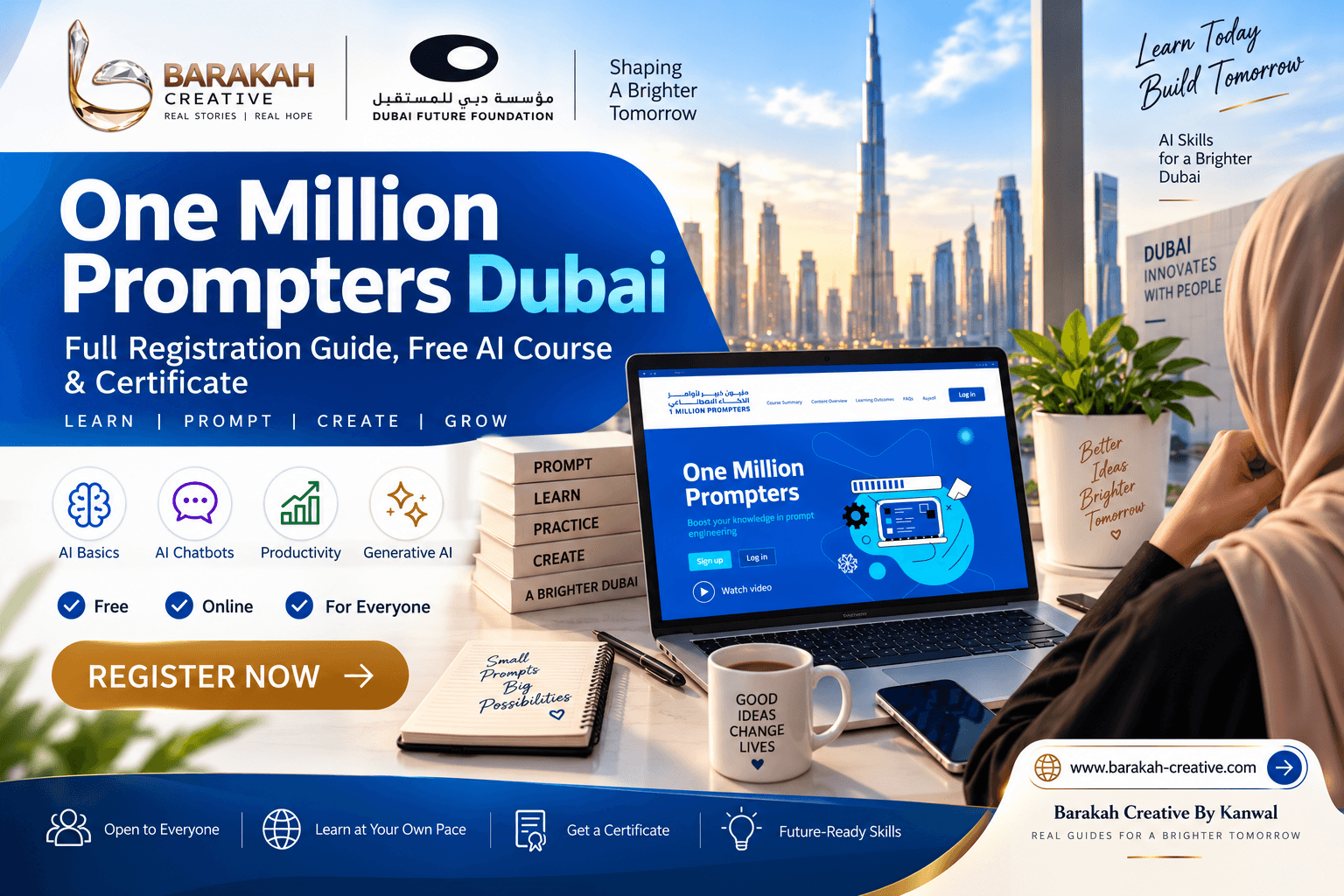 One Million Prompters Dubai registration guide with free AI course and certificate