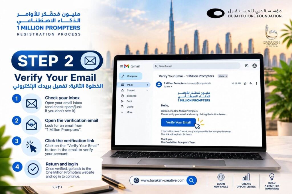 One Million Prompters Dubai Step 2 email verification registration guide